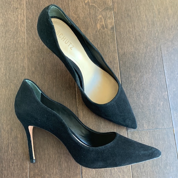 SCHUTZ Black Suede Analira Pointed Toe Pump Heels 9.5US - Picture 2 of 10